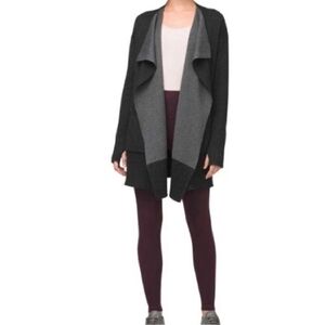 Lululemon Still Lotus Wrap Black Reversible Knit Long Cardigan Sweater- M/L